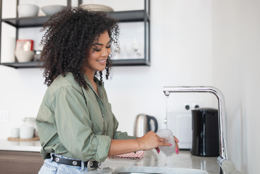 woman-rinsing-glass-at-kitchen-sink-southern-california-water-treatment