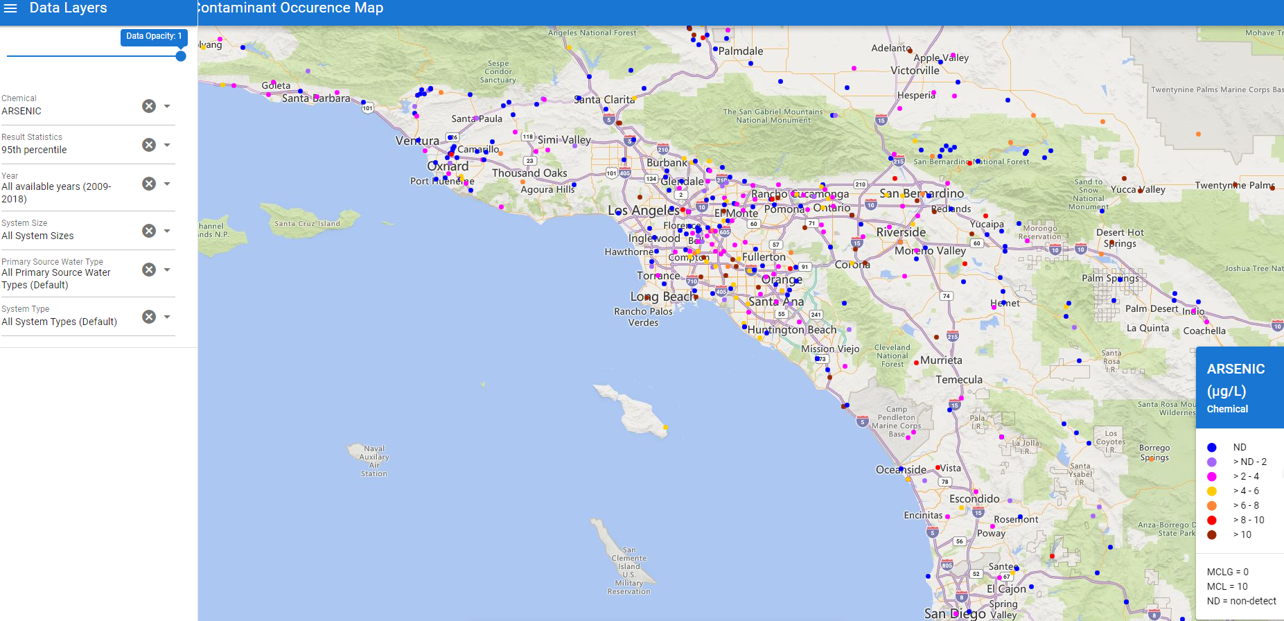WQRF Arsenic Contamination Map Southern California