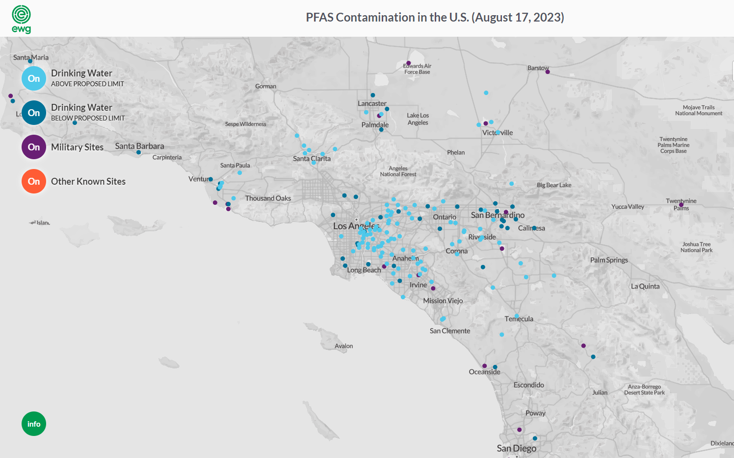 PFAS Forever Chemical Contamination Map of Southern California